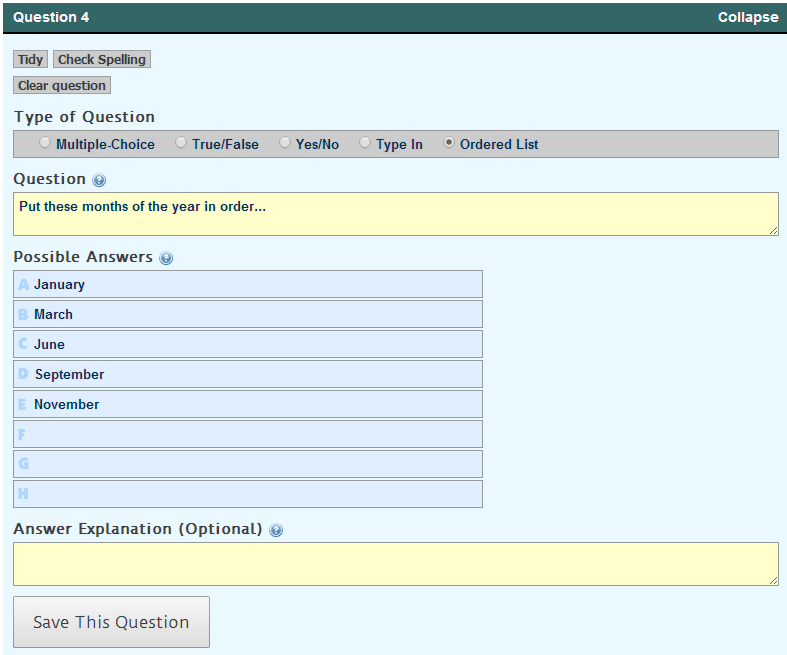 Sample question : Ordered List