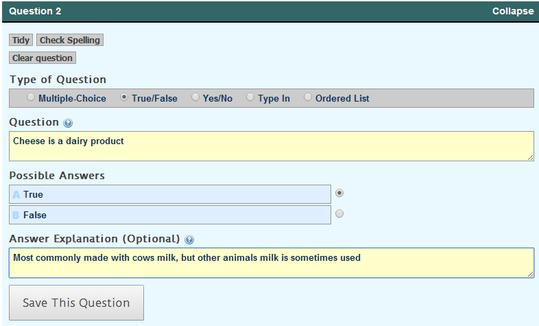 Sample Question : True/False