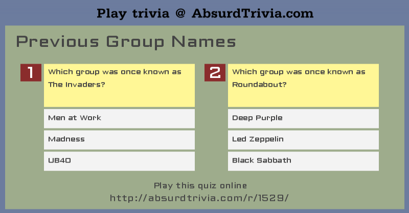 Trivia Quiz Previous Group Names