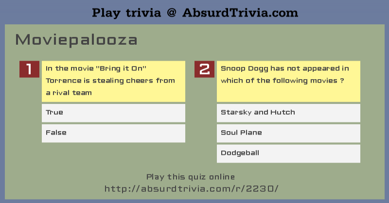 Trivia Quiz : Moviepalooza