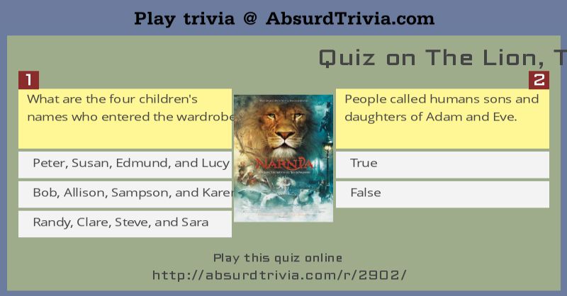 Trivia Quiz Quiz On The Lion The Witch And The Wardrobe