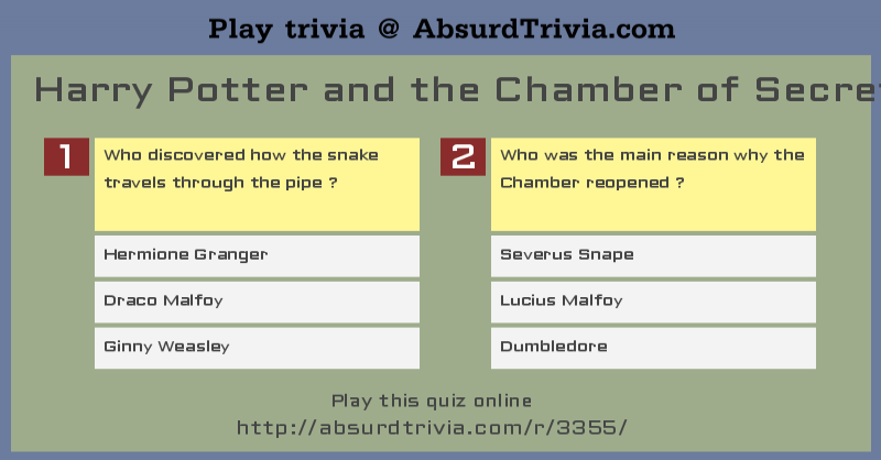 Trivia Quiz Harry Potter And The Chamber Of Secrets