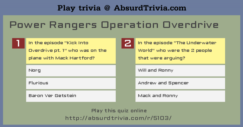 Trivia Quiz : Power Rangers Operation Overdrive