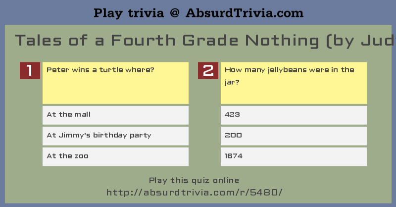 Trivia Quiz Tales Of A Fourth Grade Nothing By Judy Blume