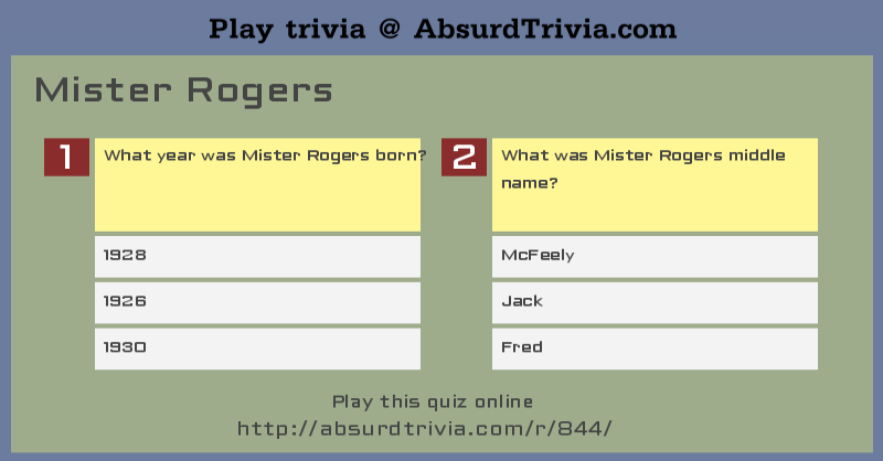 Trivia Quiz : Mister Rogers