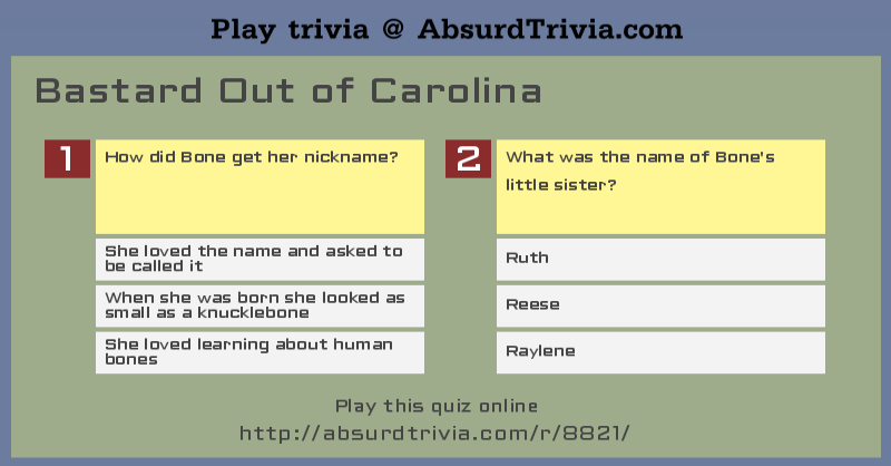Trivia Quiz Bastard Out Of Carolina